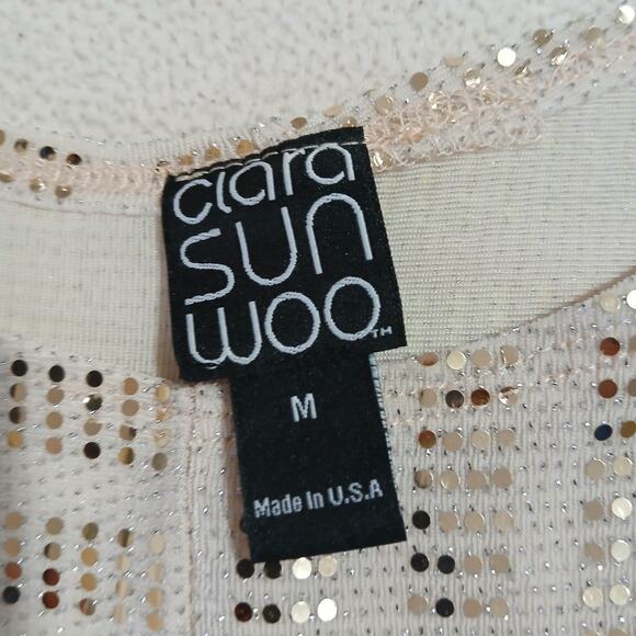 Clara Sun Woo 1/4 sleeve gold sequin tunic medium USA MADE handkerchief sides - Picture 2 of 10